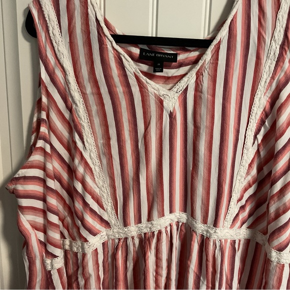 Lane Bryant Red and Pink Sleeveless Ruffled Peplum Blouse - Picture 3 of 6